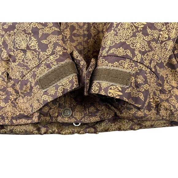 Sims Women's S Snowboard Jacket Brown Damask Hooded Insulated Ski Winter Coat - Picture 7 of 11